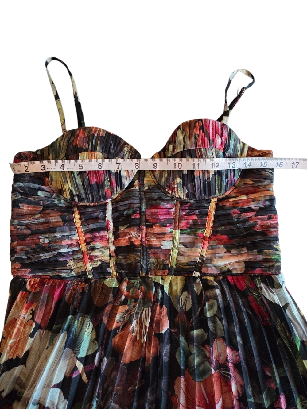 NWT Aqua Black Floral Bustier Midi Dress with Multicolor Garden Print Medium - Picture 8 of 9